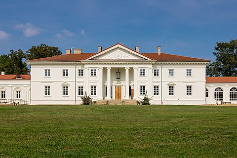 Front view of the palace in Korczew, Poland.