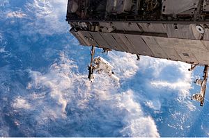 S116-E-05968 (12 Dec. 2006) --- Astronaut Robert L. Curbeam, Jr., STS-116 mission specialist, participates in the mission's first of three planned sessions of extravehicular activity (EVA) as construction resumes on the International Space Station. European Space Agency (ESA) astronaut Christer Fuglesang (out of frame), mission specialist, also participated in the 6-hour, 36-minute spacewalk.