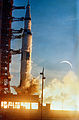 The Apollo 8 Saturn V builds thrust after ignition of the S-IC first stage F-1 engines on December 21, 1968.