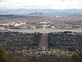 Axis from Mt Ainslie showing the Australian war memorial, ANZAC parade and the parliment house