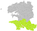 Carte de localisation de la commune de Pleuven au sein de l'arrondissement de Quimper.