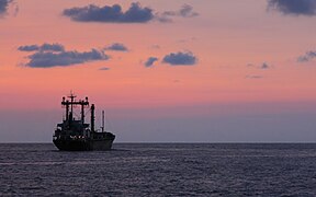 Departing ship at dawn, Kaohsiung, Taiwan