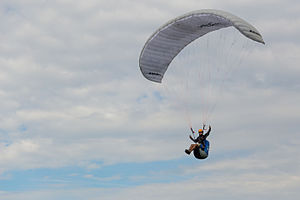 Paraglider on the puy de Dôme, France.