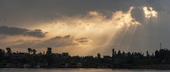 Houseboats on Nigeen Lake on a stormy day