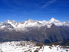 Dent Blanche, Ober Gabelhorn, Zinalrothorn, and Weisshorn, view from Gornergrat