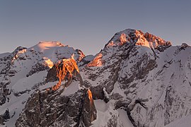 Marmolada, highest peak in the Dolomites (left). Gran Vernel peak.