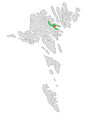 Position of the Gøtu kommuna on the Faroe map. The main settlement is marked in red color.