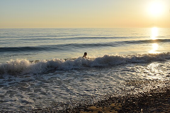 Waves and sun.