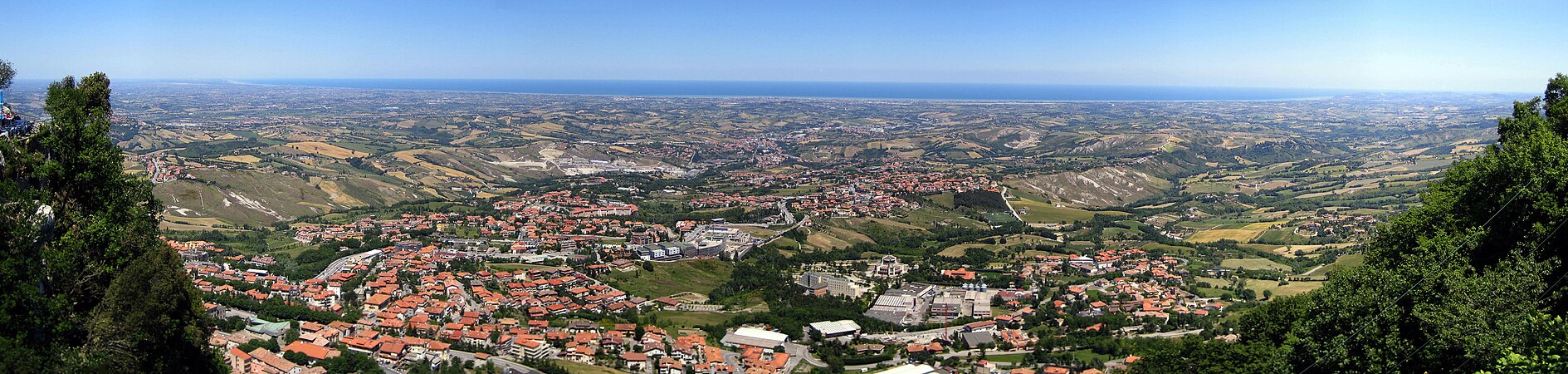 a view from San Marino above of Rimini coast, Adriatic Sea