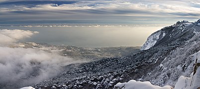 The view of Black Sea and Gaspra village from mt. Ai-Petri