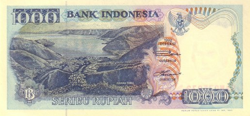 Old Indonesian banknote depicting Lake Toba