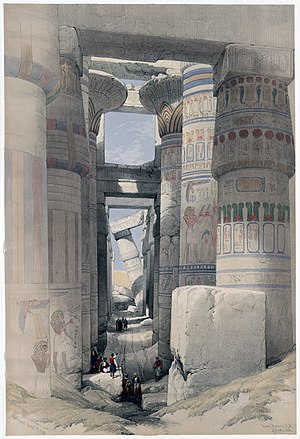 Karnac: "Dromos or first court of the temple." Colored lithograph