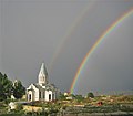 A double rainbow over the Ghazanchetsots Cathedral, in Shushi, Artsakh (Nagorno-Karabakh Republic), September 19, 2005