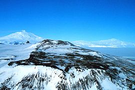 Mount Erebus (left) and Mount Terror (right) seen from the Hut Point Peninsula on Ross Island