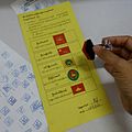 ballot paper and rubber stamp used in 2015 Myanmar general election.