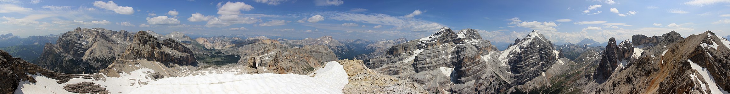 in Panorama from Monte Casale (Conturines in left side of photo), other summits and mountains of the Fanes group.