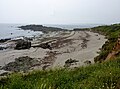 La plage de Trénez et, à l'arrière-plan, l'Île Percée.