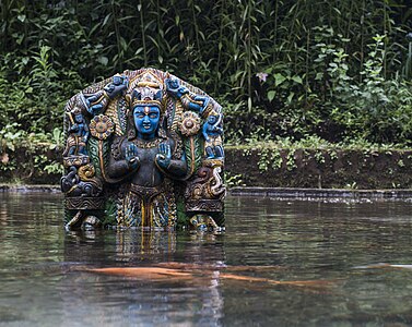 The God Vishnu sculpture from a small pond at Sheshnarayan Temple, around 10-15 km south of Kathmandu on the way to Dakshinkali.