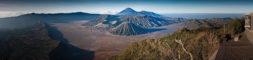 Panorama of Tengger Caldera, featuring Mount Bromo, Semeru, Batok, Widodaren, and Kursi