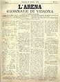 Prima pagina del giornale L'Arena