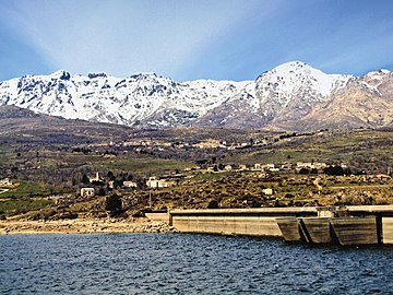 Cintu view, Lac de Calacuccia-barrage, village Lozzi and Capo al Berdato