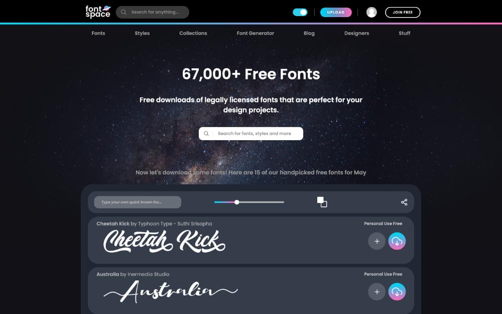 A screenshot from the FontSpace website