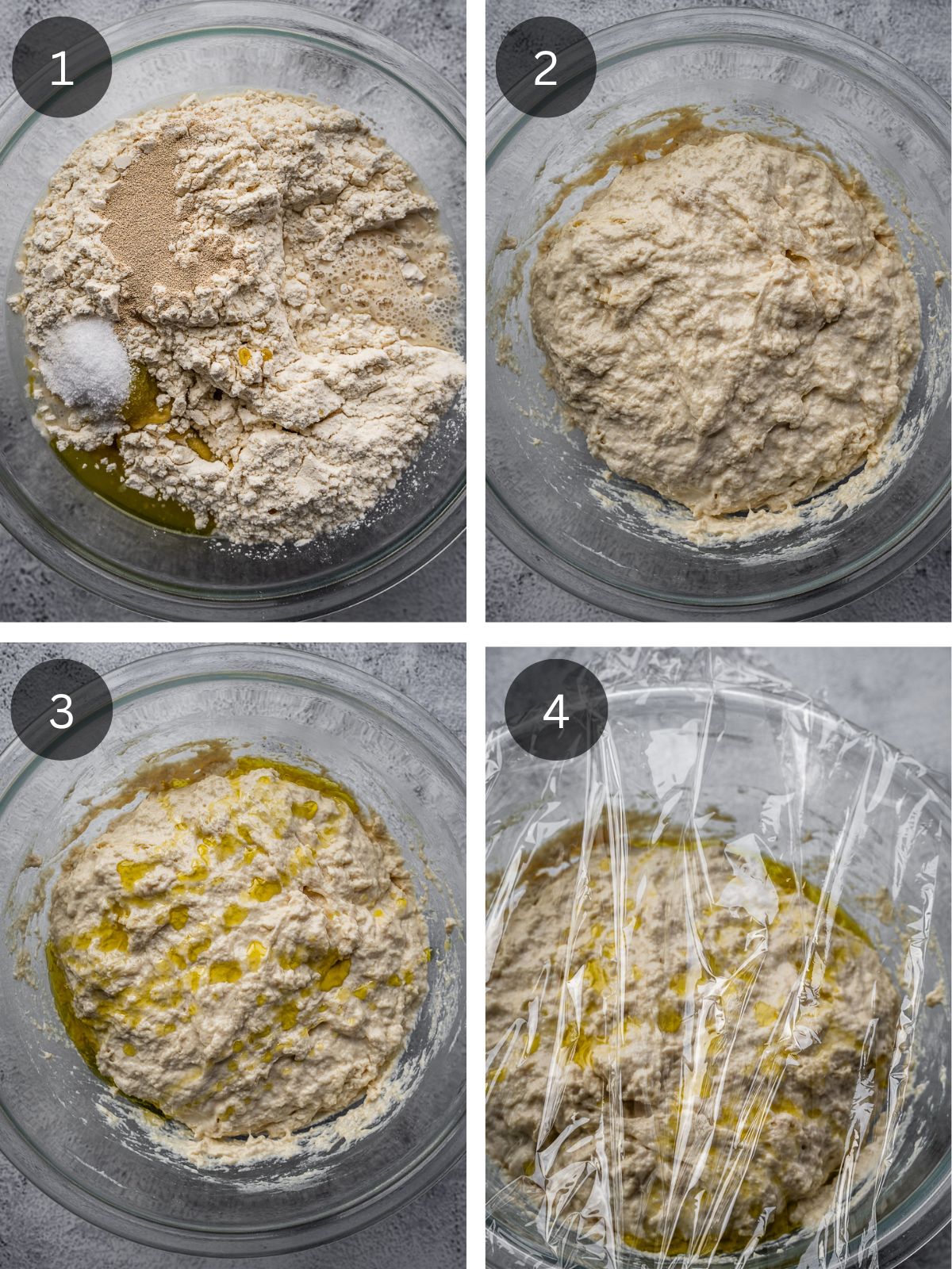 Recipe steps showing the mixing of the dough in a bowl.