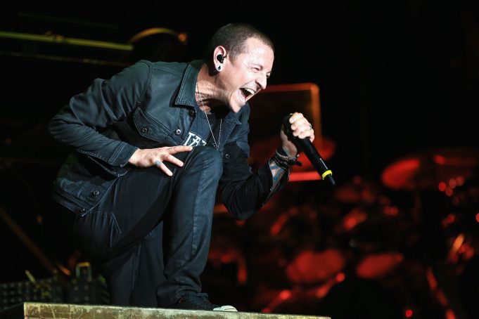 LAS VEGAS, NV - MAY 09:  Singer Chester Bennington of Linkin Park performs onstage during Rock in Rio USA at the MGM Resorts Festival Grounds on May 9, 2015 in Las Vegas, Nevada.  (Photo by Christopher Polk/Getty Images)