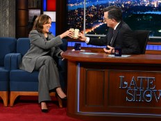 Kamala Harris Cracks Open a Miller High Life With Stephen Colbert on ‘The Late Show’