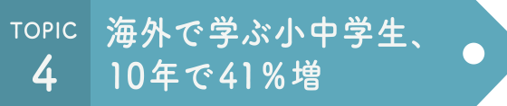 TOPIC4 海外で学ぶ小中学生、10年で41%増