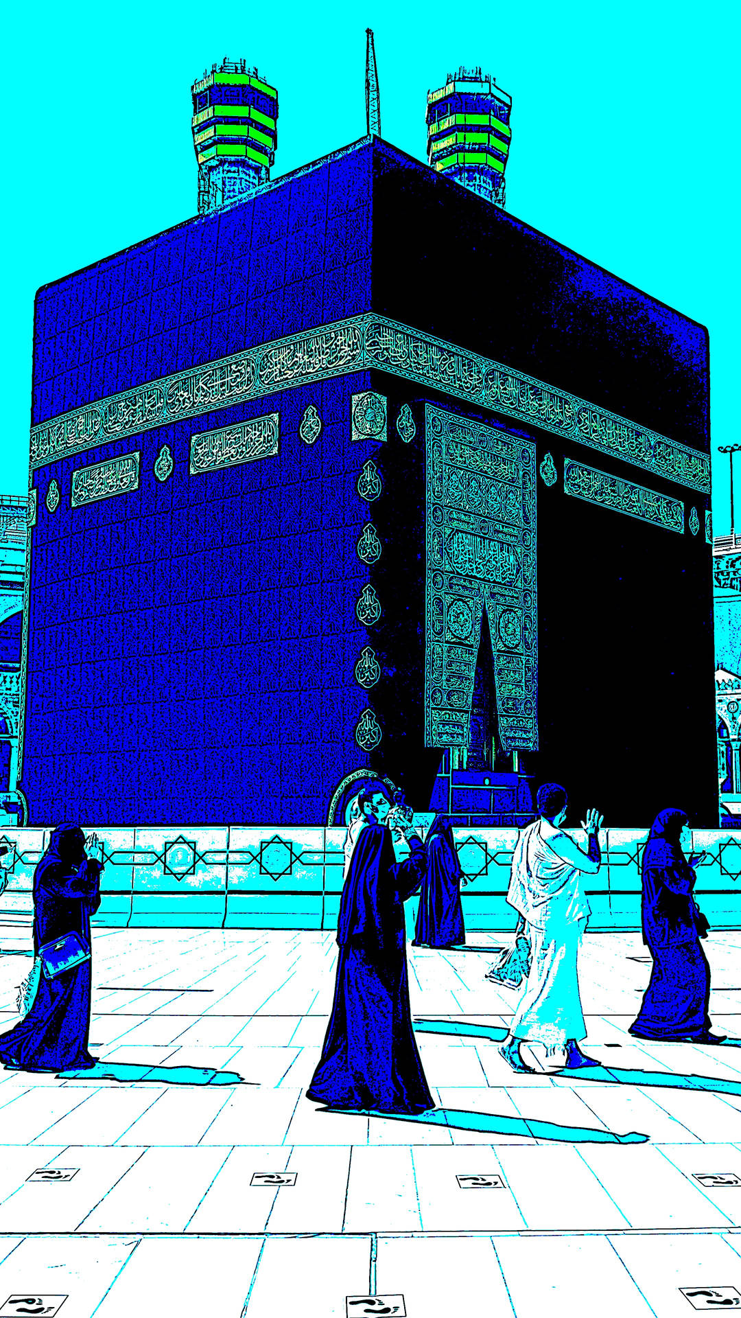 Blue And Cyan Kaaba Art Wallpaper