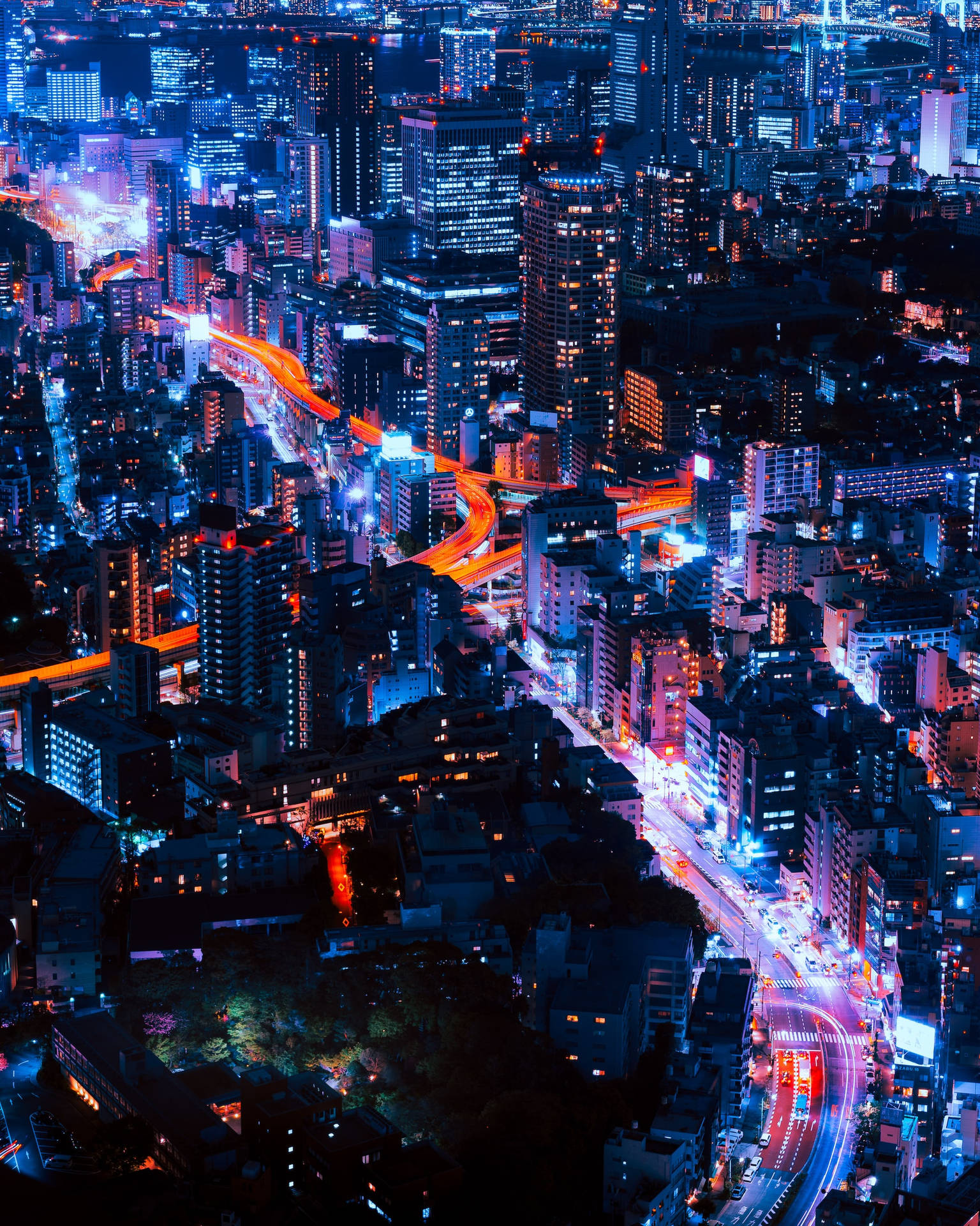 City Night Orange Roads Wallpaper