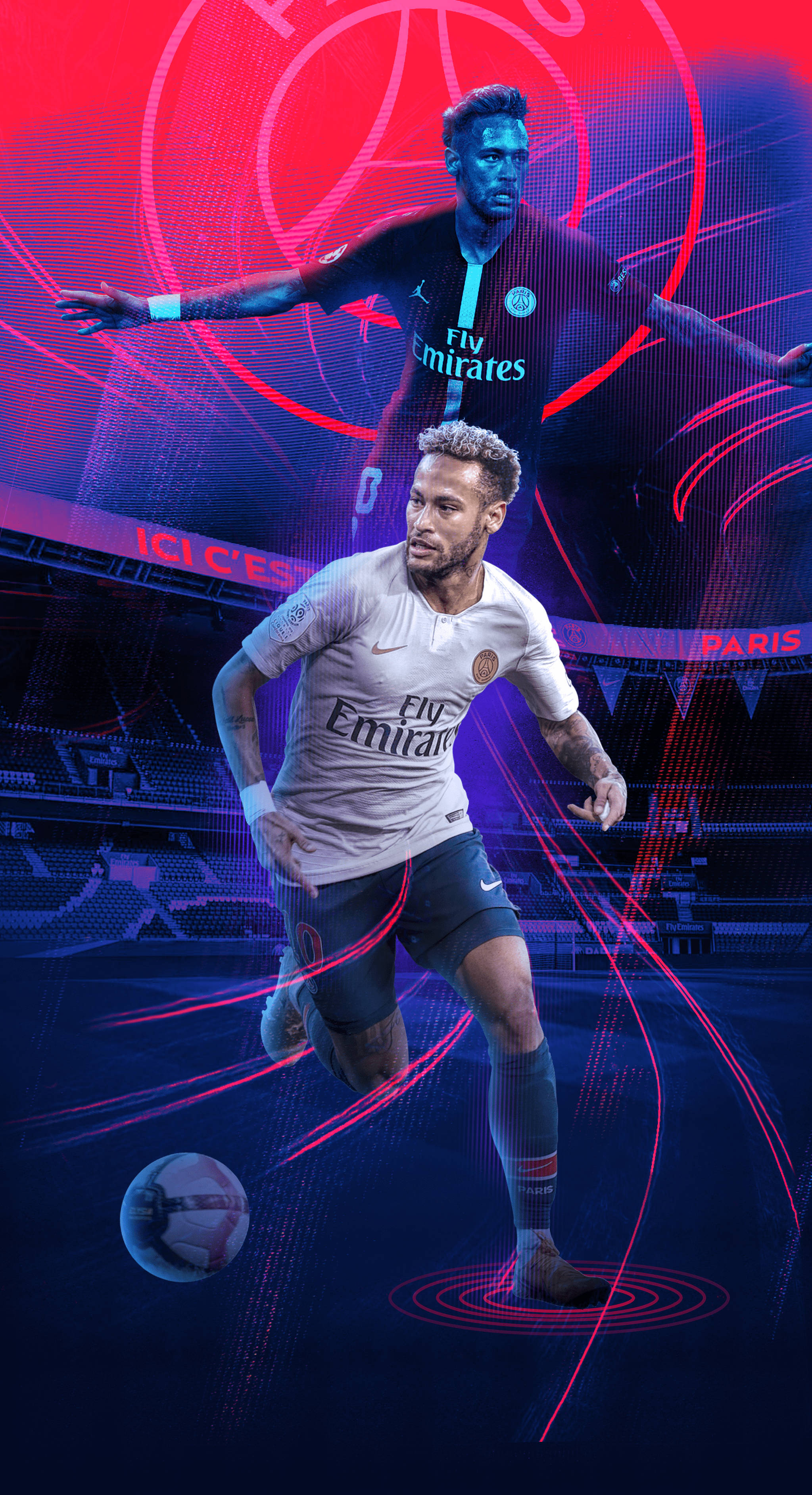 Cool Neymar Jr Rød og Lilla Tapet Wallpaper