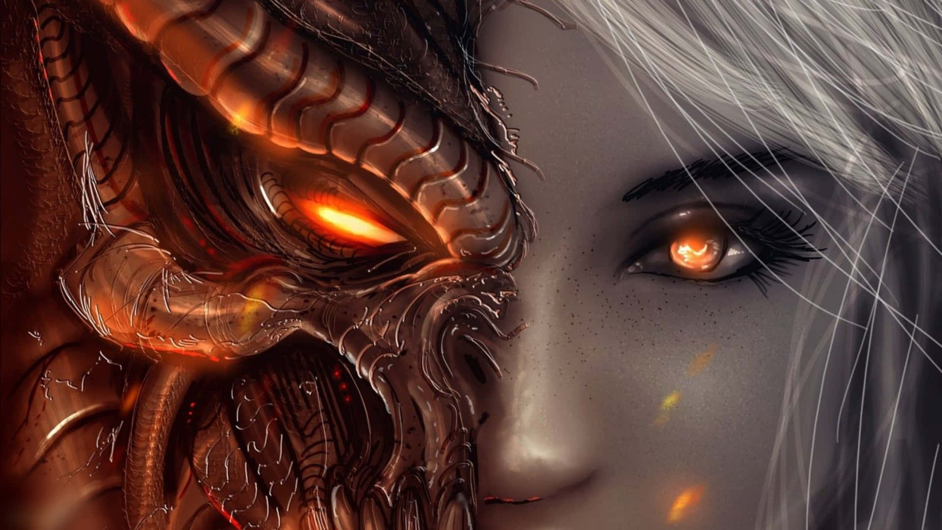 Diablo4k Halbdrache Und Nahaufnahme Einer Frau. Wallpaper