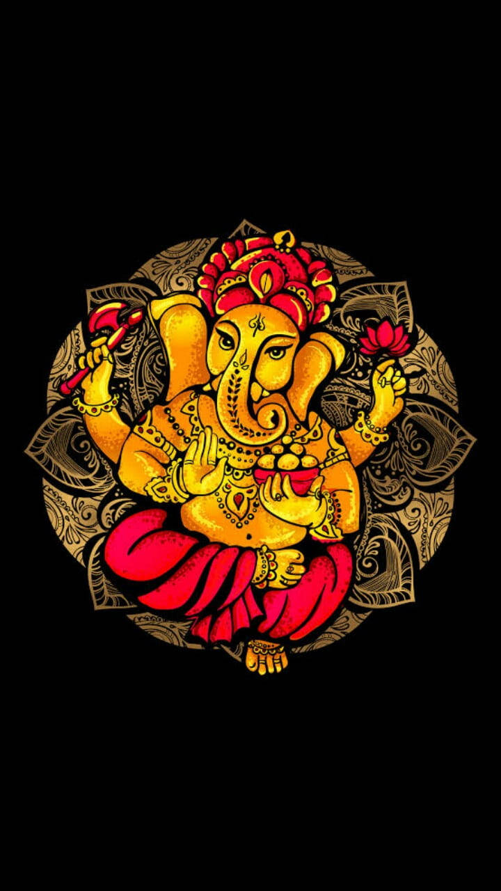 Ganesh på gylden lotus iPhone-tapet Wallpaper