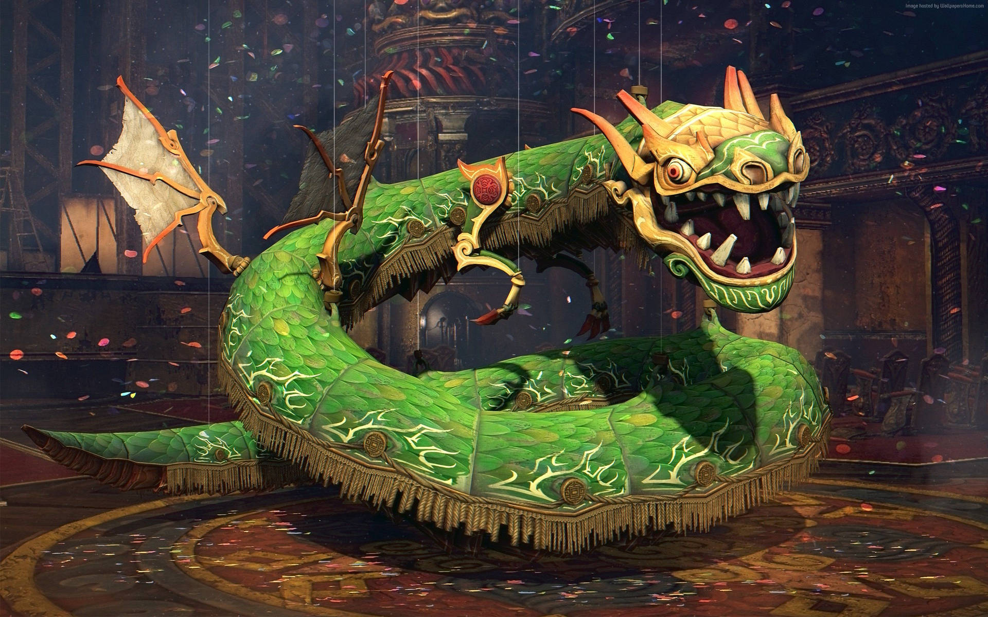 Enthralling Jade Green Japanese Dragon Gracing PC Screen Wallpaper