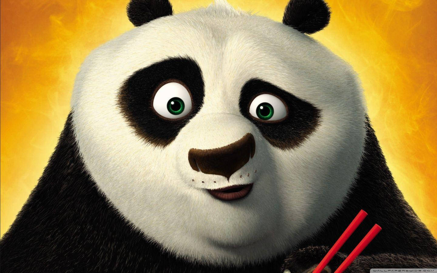 Pandado Kung Fu Sorrindo Com Hashis. Papel de Parede