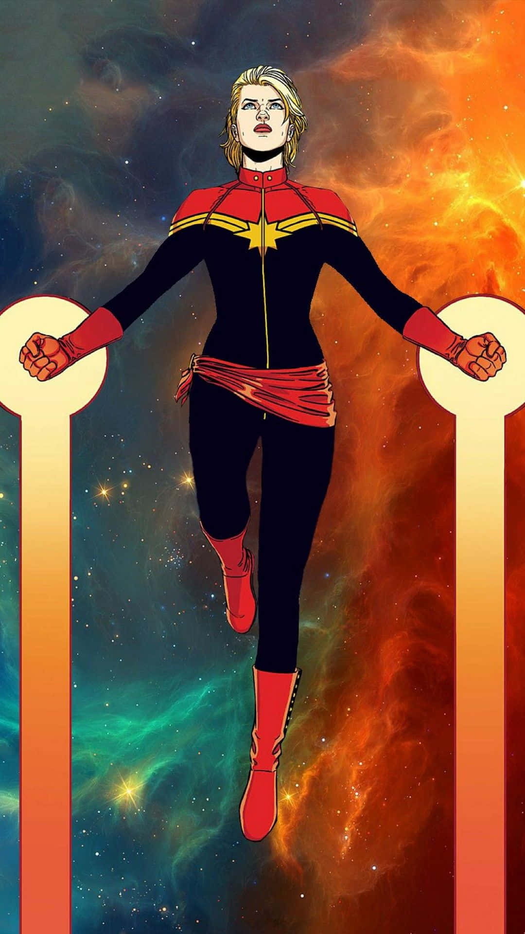 Captainmarvel I Rymden Med En Röd Och Svart Bakgrund. Wallpaper