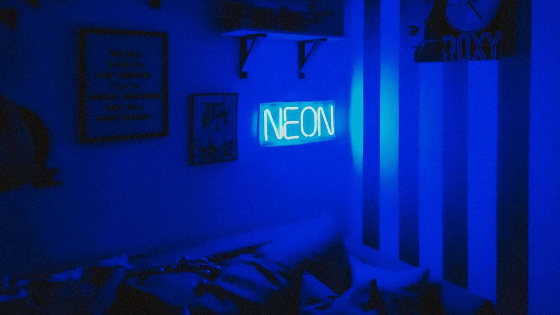 Stanza Blu Neon Sfondo