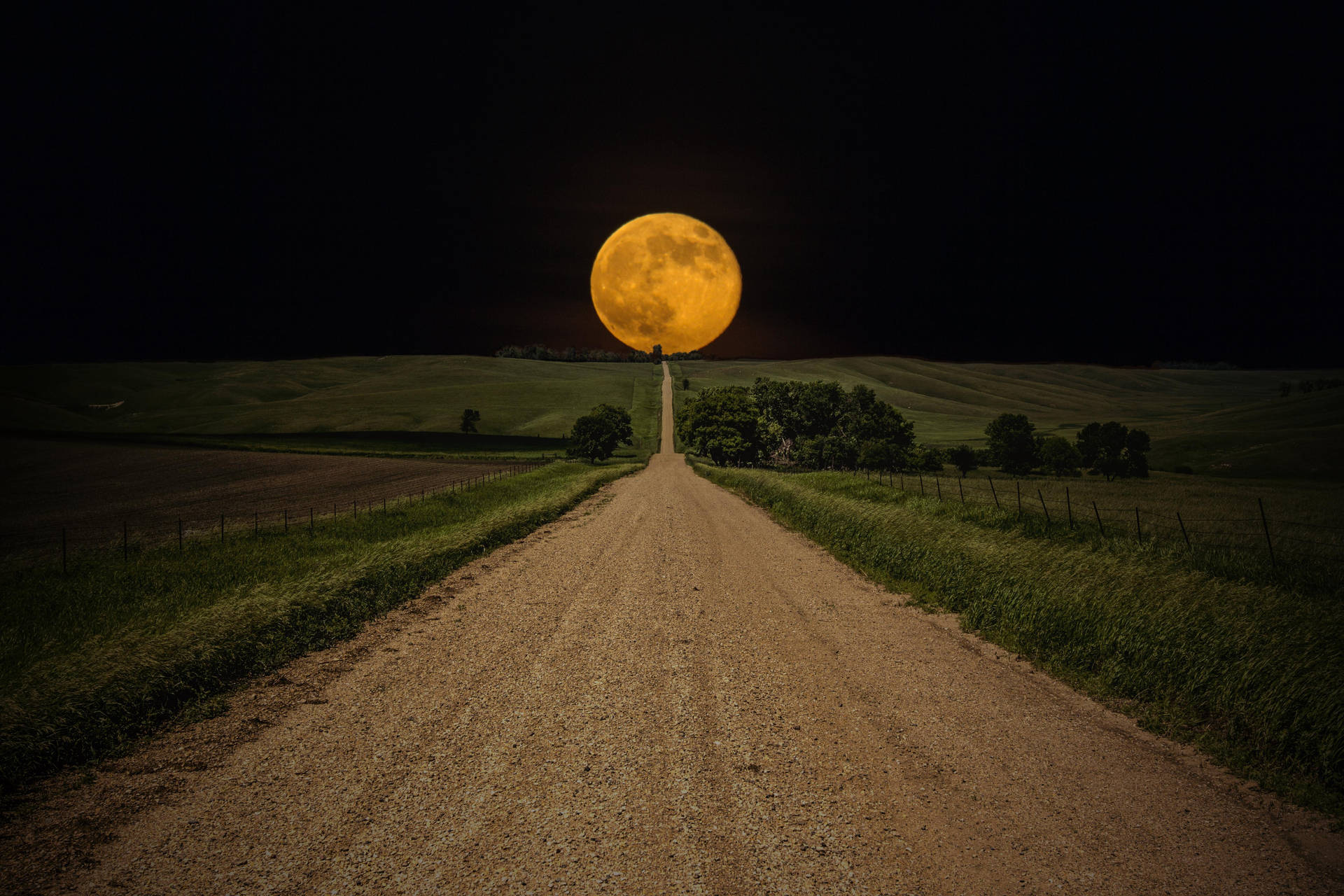 Orange Beautiful Moon Landscape Wallpaper