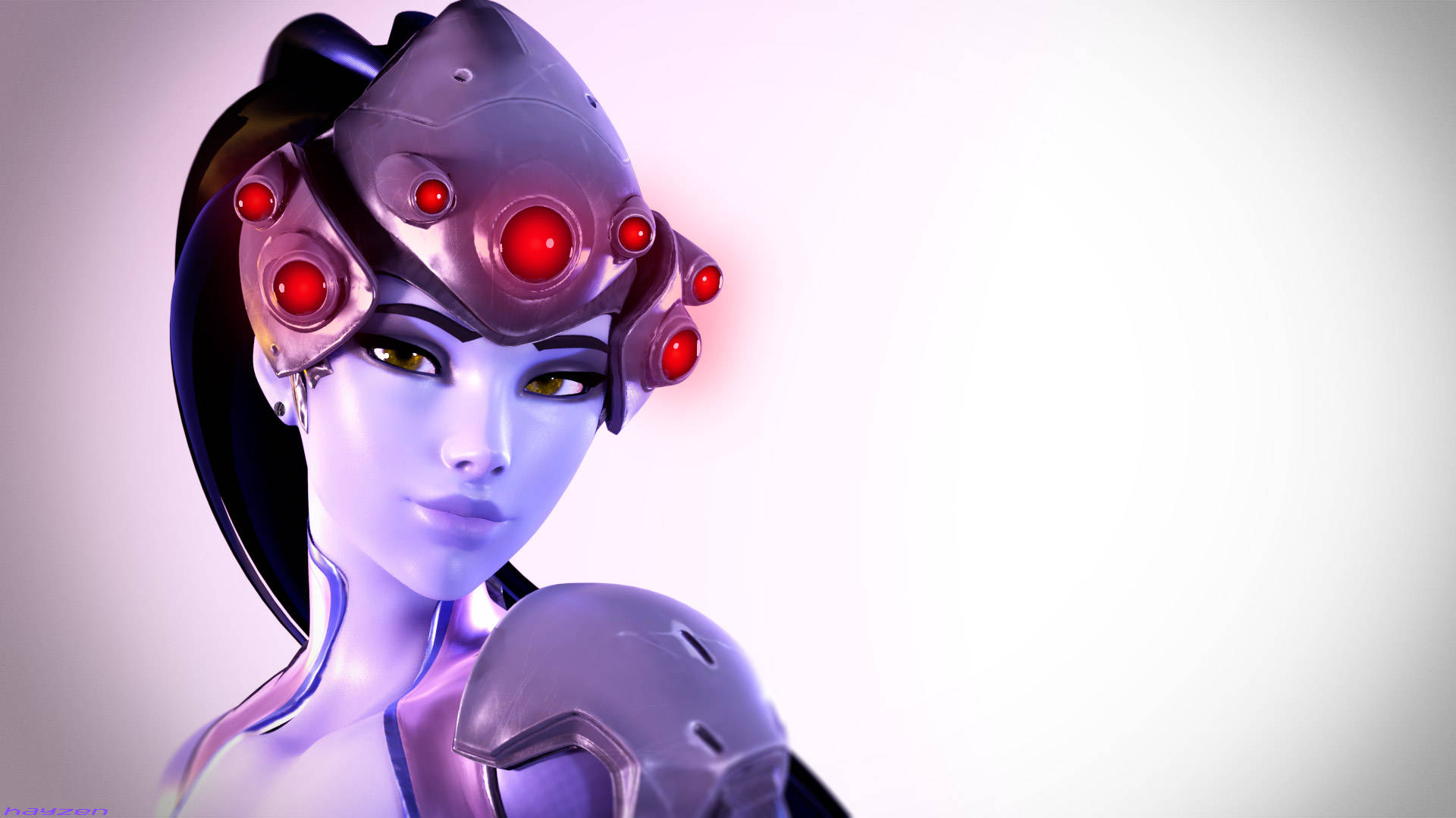 Hvem vil blive sejrherre? Widowmaker mod sine modstandere i Overwatch-verden. Wallpaper