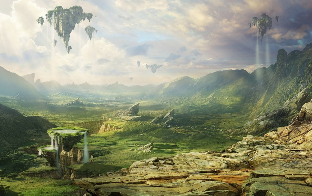 Sci-Fi Landscape And Floating Islands Wallpaper