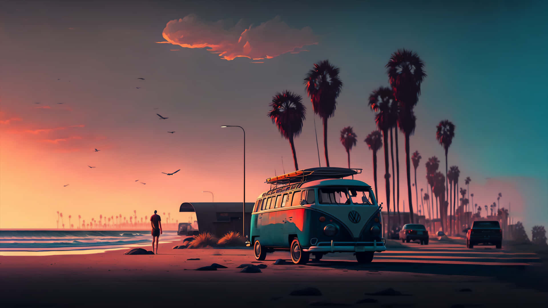 Stunning Retro Aesthetic Beach Art Wallpaper