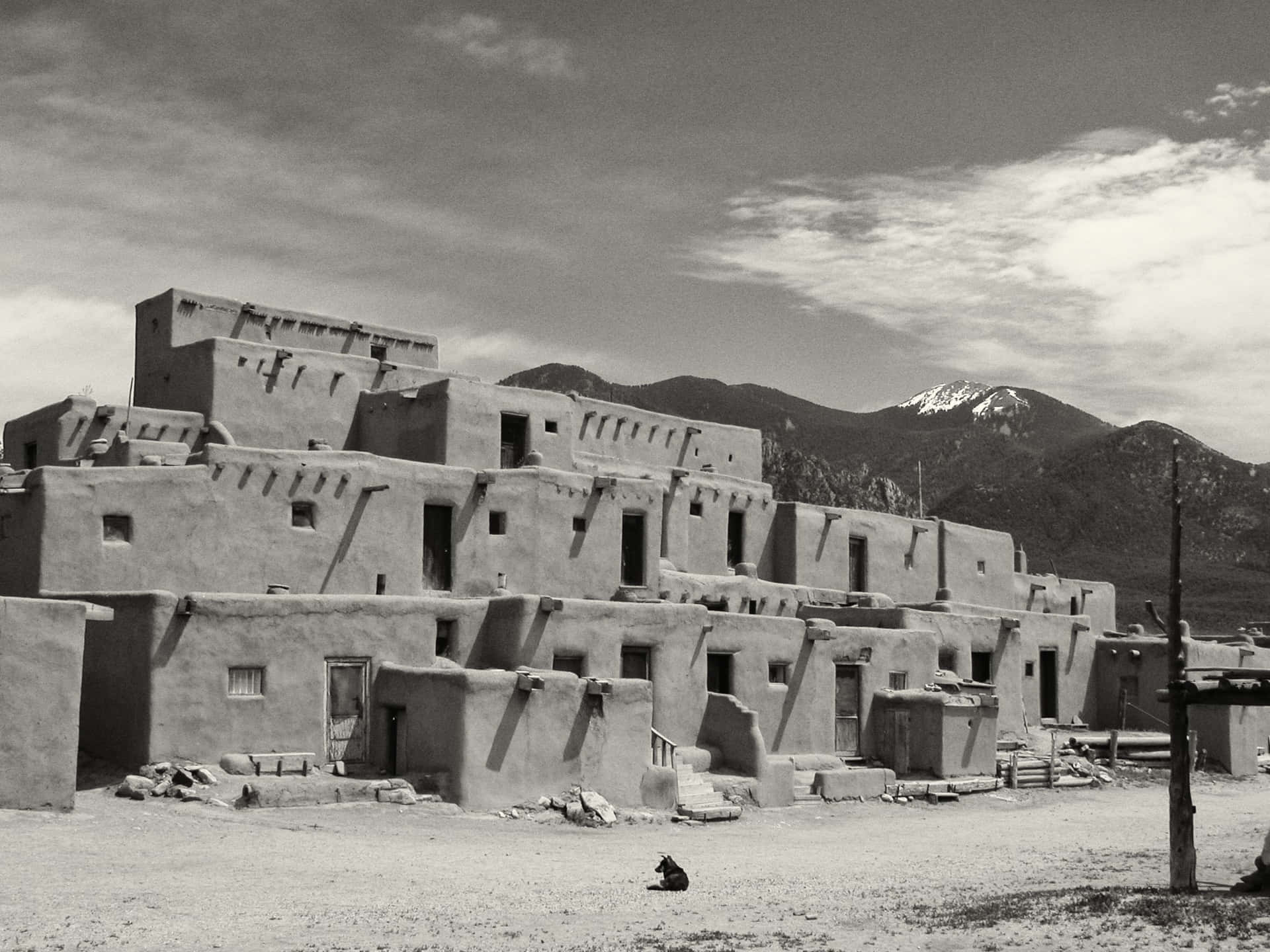 Taos Pueblo In Black And White Wallpaper