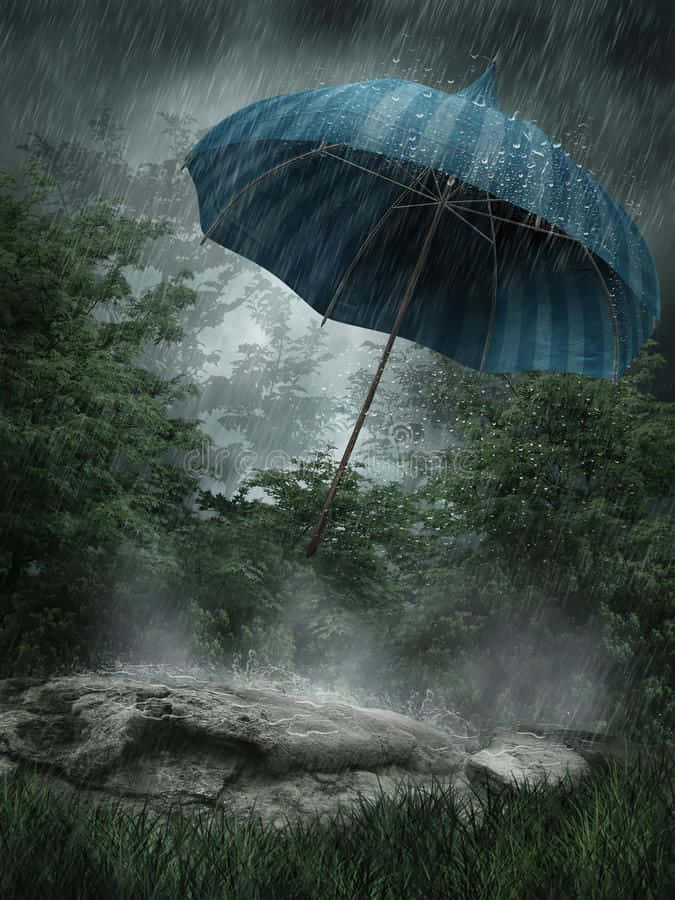 A woman walking in the rain with a bright colourful umbrella