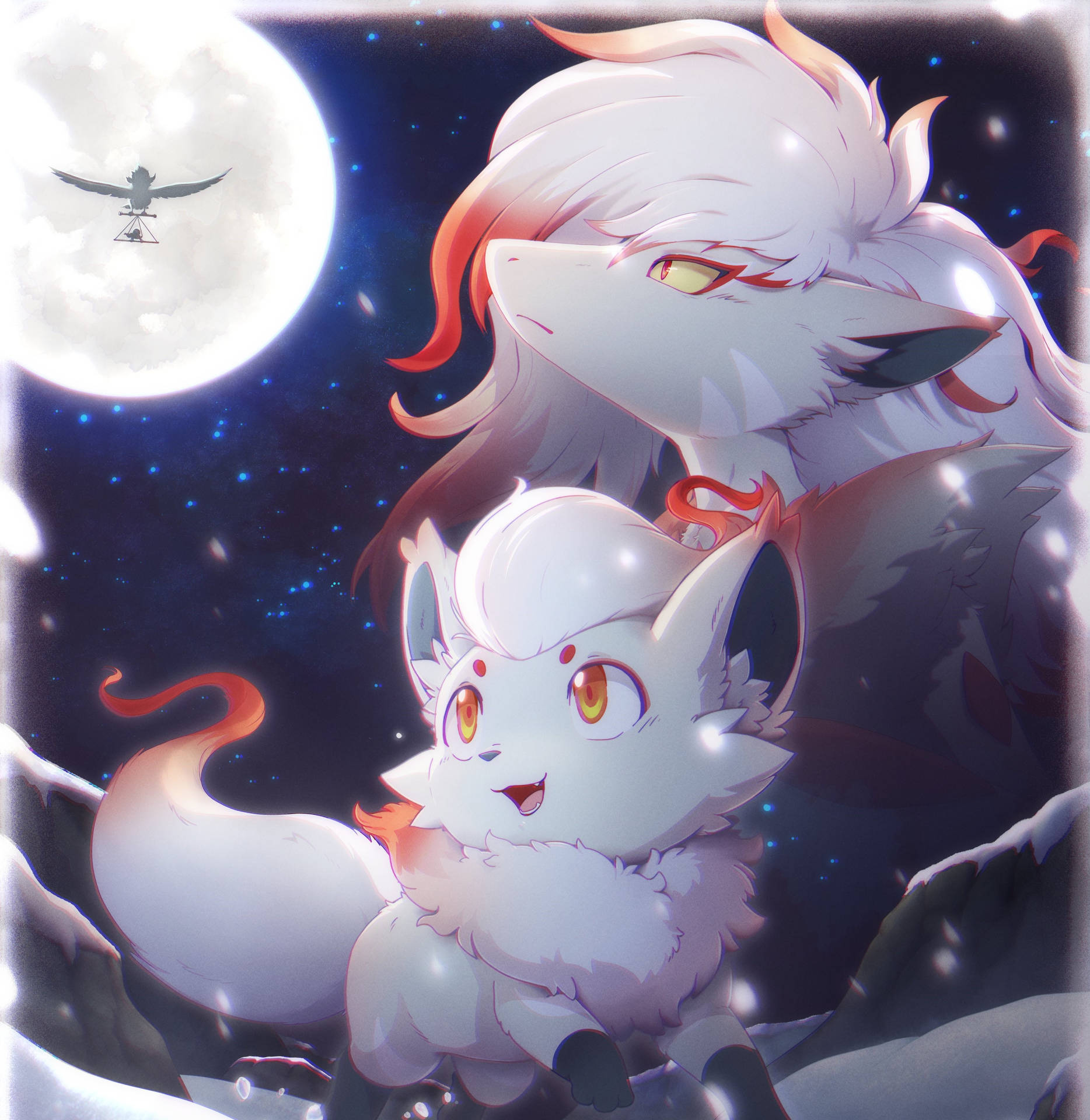 Zorua Zoroark Gazing At Moon Wallpaper