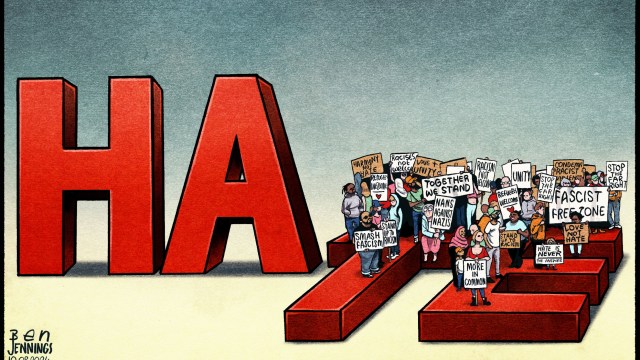 Article thumbnail: Ben Jennings cartoon Hate Protest Racism