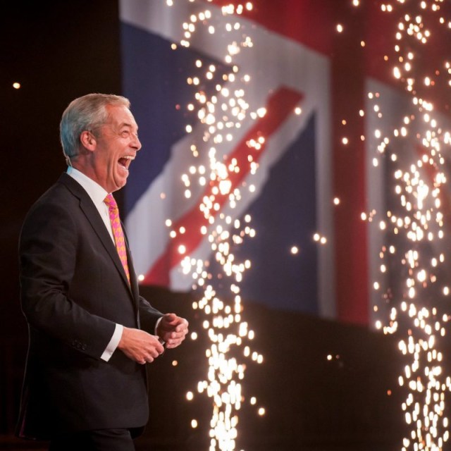 Article thumbnail: BIRMINGHAM, ENGLAND - SEPTEMBER 20: Nigel Farage Leader of Reform UK arrives on stage to give a speech at the Reform Party 2024 Conference at National Exhibition Centre on September 20, 2024 in Birmingham, England. Reform Party Uk are holding their first annual conference since winning five parliamentary seats in the 2024 general election. (Photo by Christopher Furlong/Getty Images)