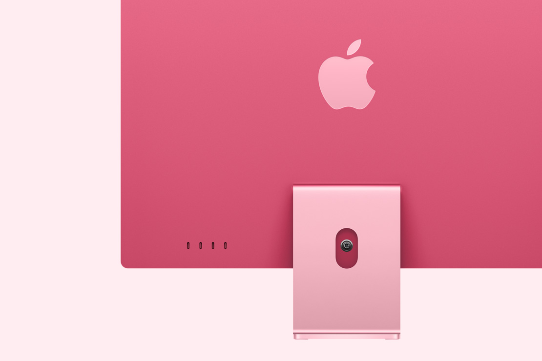 Rear view of pink iMac, highlighting 4 USB-C ports