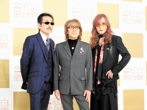 THE ALFEEの3人。左から桜井賢さん、坂崎幸之助さん、高見沢俊彦さん=2024年12月28日午後4時24分、東京都渋谷区、宮田裕介撮影